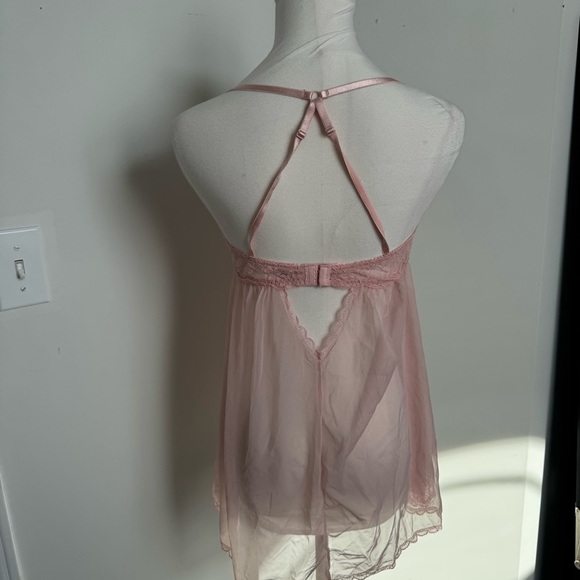 La vie en rose Pink Lace Trim Babydoll with black bows coquette cottage fairy L - Picture 6 of 8